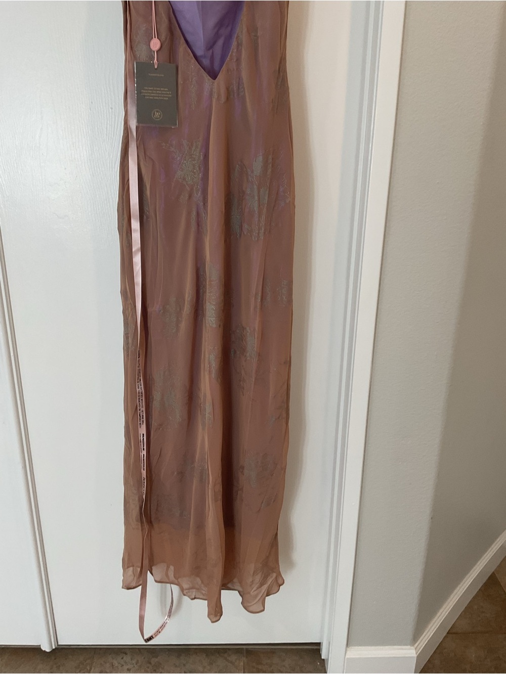 House of CB Nude Iridescent  Maxi  with Subtle Lavender Sheen Homecoming Dress - Picture 2 of 5